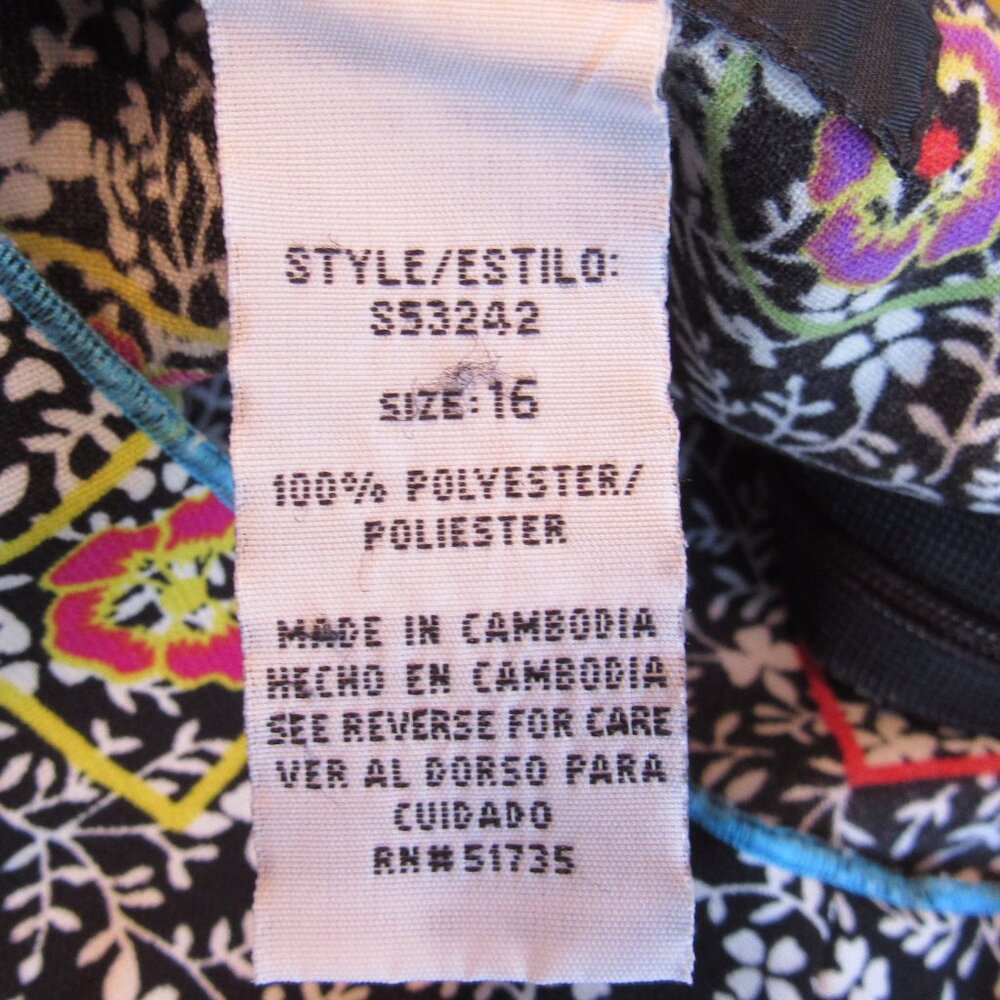 Sag Harbor Midi Black/White Floral Pattern Side Zipper Lightweight Skirt Size 16 - Picture 4 of 5